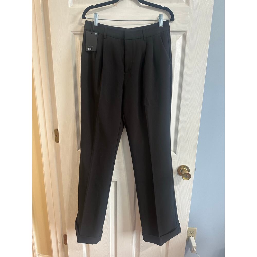 PAIGE NWT Aracelli Pants Trousers Pleated Cuffed Black Sz 6  MSRP $250 - Picture 7 of 11